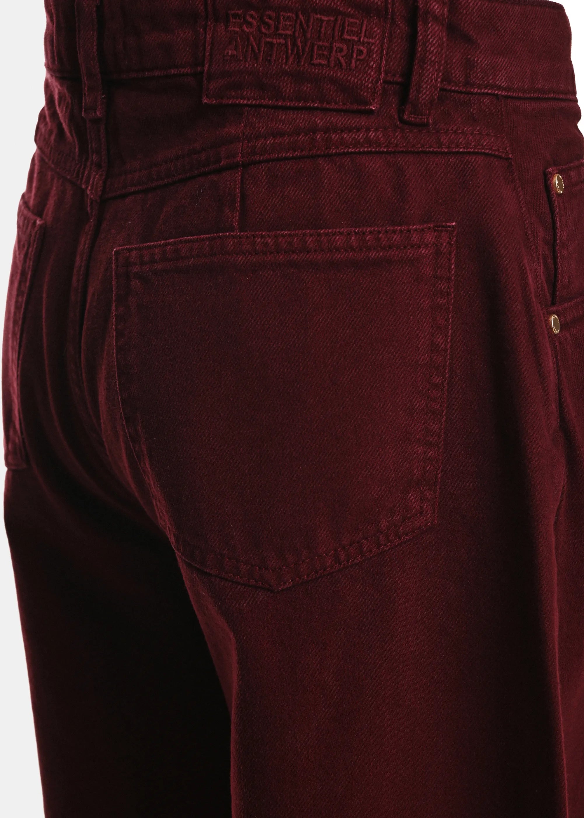 ESSENTIEL ANTWERP Kokos Colour Denim Barrel Leg Jeans in Wine