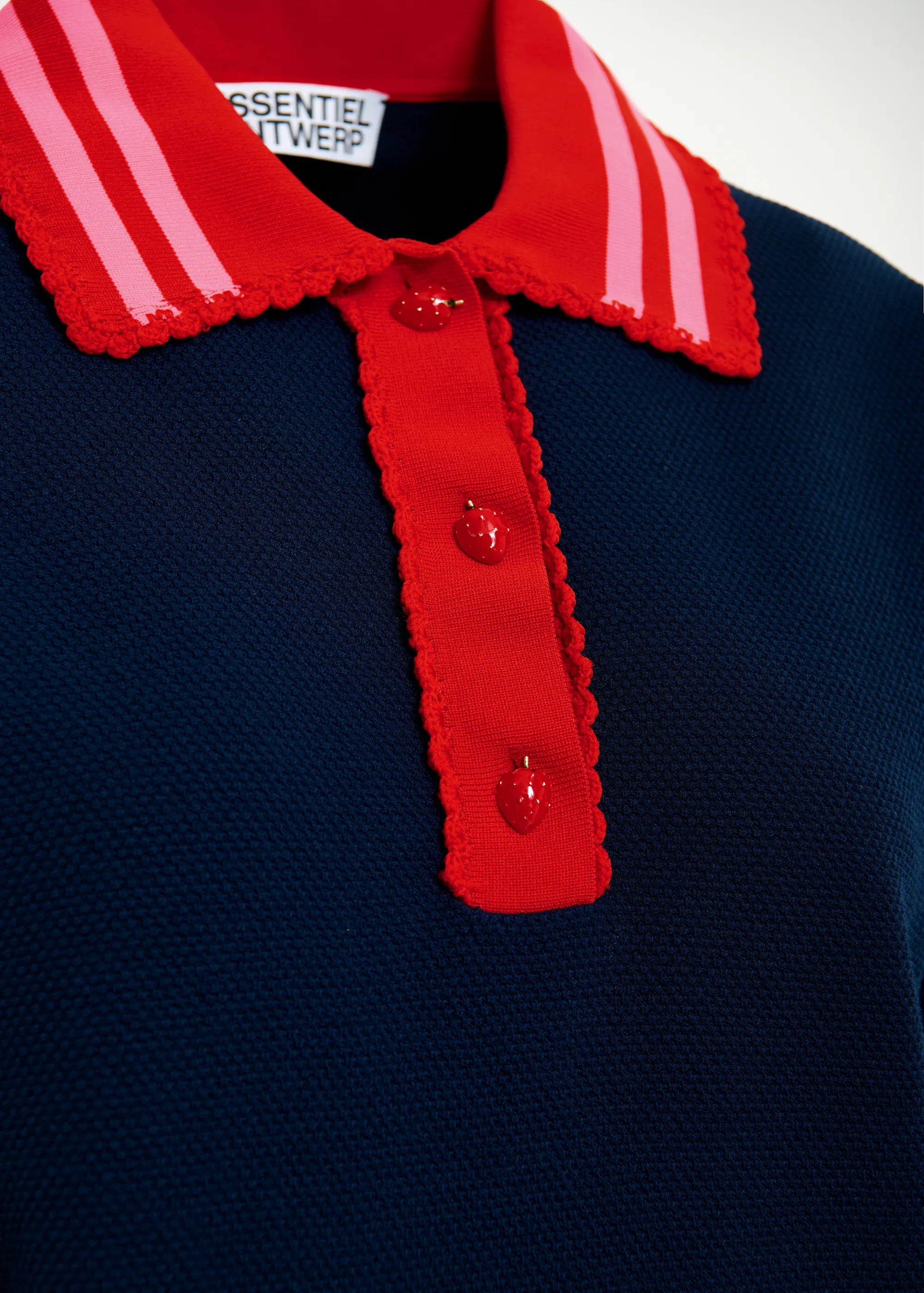 ESSENTIEL ANTWERP Kontrast Knitted Polo in Navy
