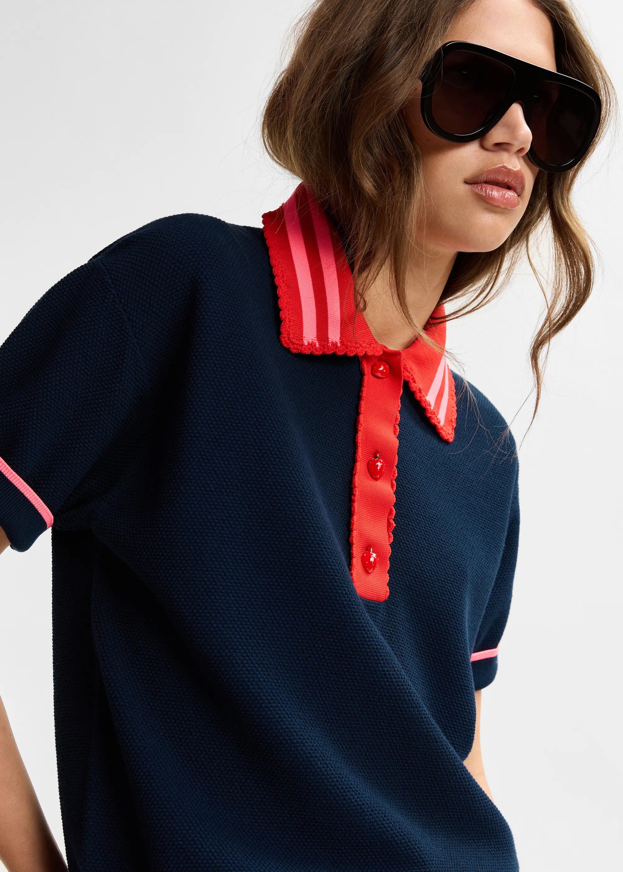 ESSENTIEL ANTWERP Kontrast Knitted Polo in Navy