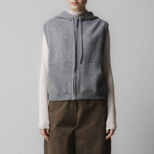 EMIN PAUL Hood Zip Up Knit Vest in Charcoal