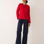 LOOP CASHMERE Georgia Ribbed Detail Lofty Crew Sweatshirt in Postbox