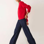 LOOP CASHMERE Georgia Ribbed Detail Lofty Crew Sweatshirt in Postbox