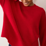 LOOP CASHMERE Georgia Ribbed Detail Lofty Crew Sweatshirt in Postbox