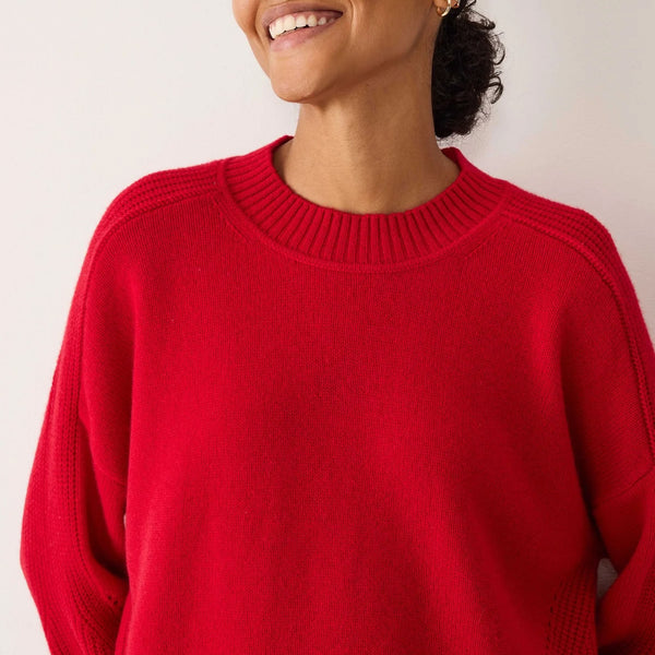 LOOP CASHMERE Georgia Ribbed Detail Lofty Crew Sweatshirt in Postbox