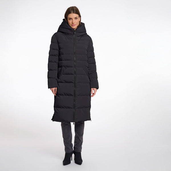 RINO & PELLE Keilafur Long Padded Hooded Coat with Faux Fur in Black
