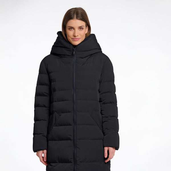 RINO & PELLE Keilafur Long Padded Hooded Coat with Faux Fur in Black