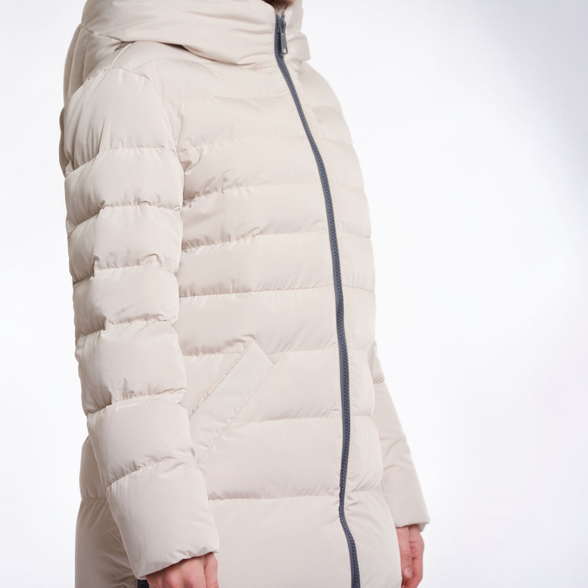 RINO & PELLE Keilafur Long Padded Hooded Coat with Faux Fur in Stone