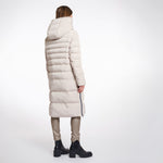 RINO & PELLE Keilafur Long Padded Hooded Coat with Faux Fur in Stone