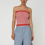 STELLA NOVA Knit Tube Top in Red/Creme Stripe