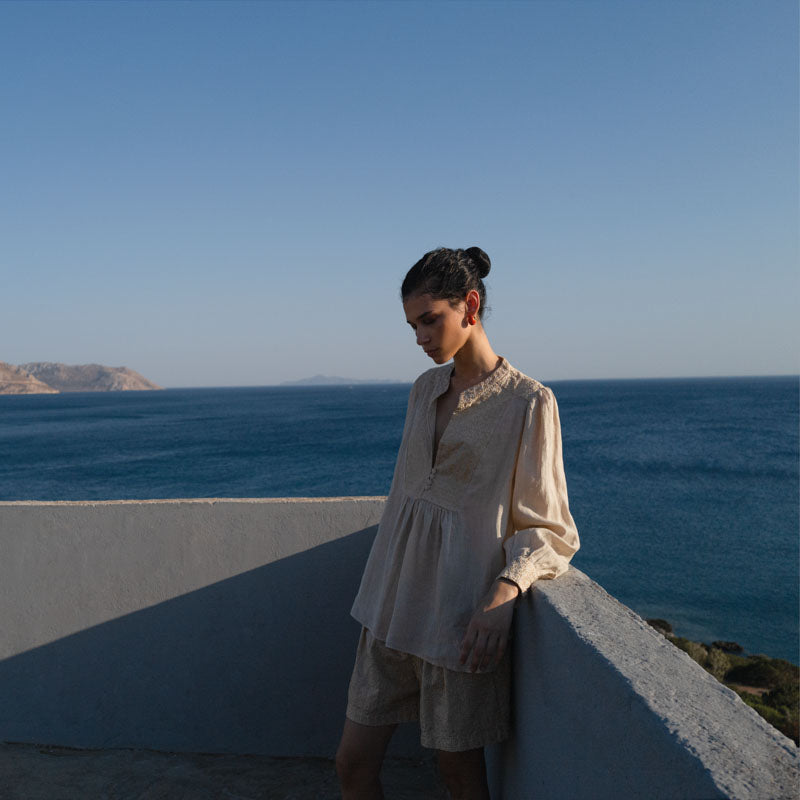 GREEK ARCHAIC KORI Cross Top in Beige/Gold