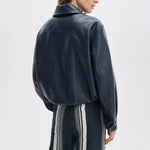 RAG & BONE Krista Faux Leather Jacket in Navy