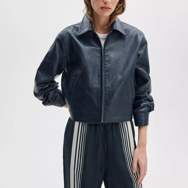 RAG & BONE Krista Faux Leather Jacket in Navy
