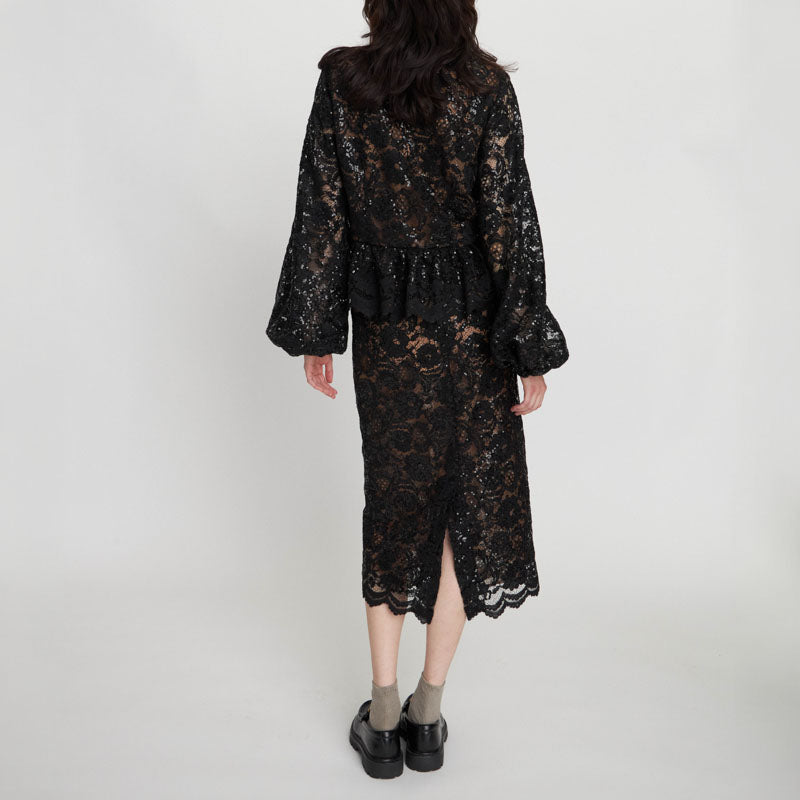 STELLA NOVA Delicate Lace Pencil Skirt in Black