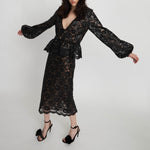 STELLA NOVA Delicate Lace Pencil Skirt in Black