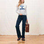 JUMPER 1234 Fish and Chips Crew Neck Cashmere Jumper in Pale Blue/Cloud Dancer/Midnight Blue