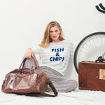 JUMPER 1234 Fish and Chips Crew Neck Cashmere Jumper in Pale Blue/Cloud Dancer/Midnight Blue