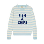 JUMPER 1234 Fish and Chips Crew Neck Cashmere Jumper in Pale Blue/Cloud Dancer/Midnight Blue