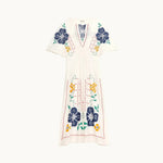 M.A.B.E Laney Embroidered Dress in Ecru/Multi