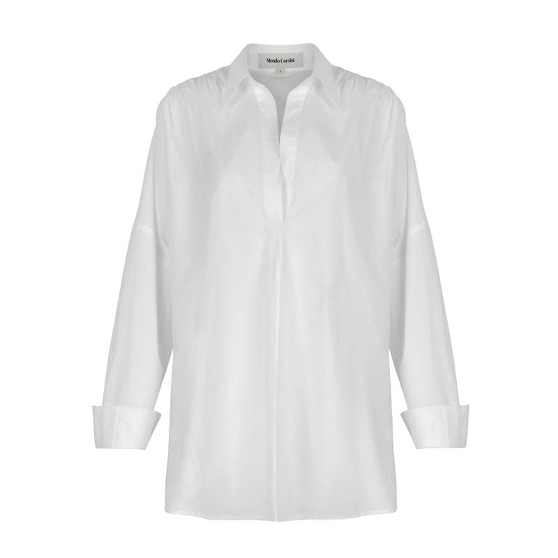 MONDO CORSINI Leitizia Cotton White Relaxed Shoulder Shirt in White