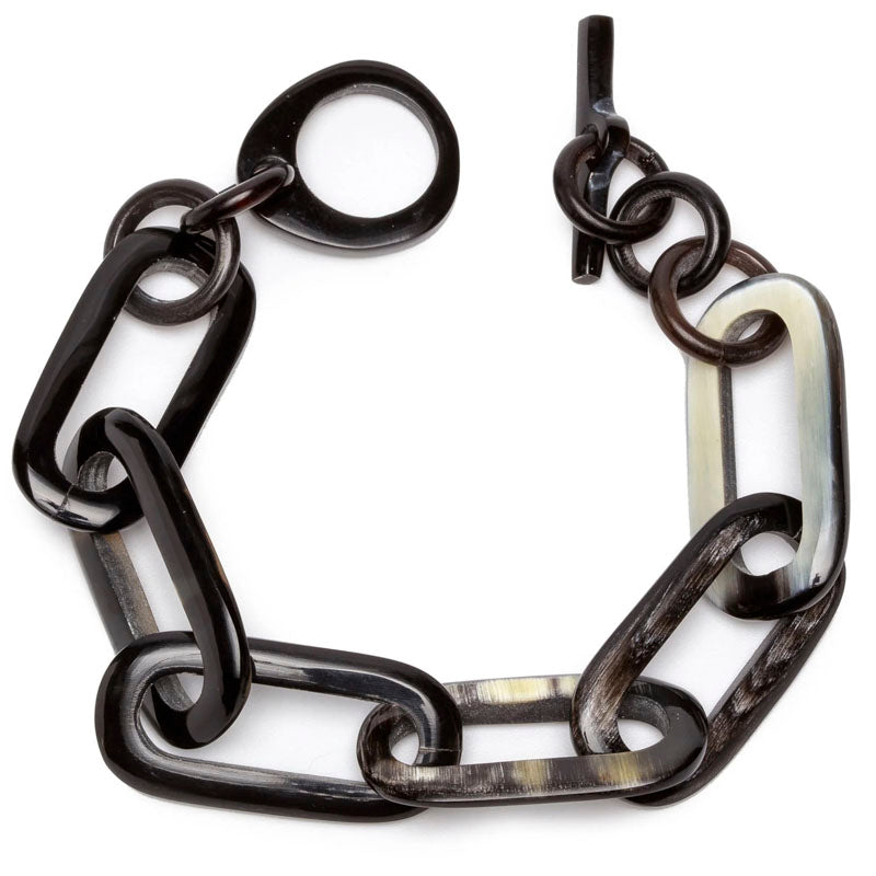 BRANCH JEWELLERY Rectangular Link Horn Bracelet in Black Natural