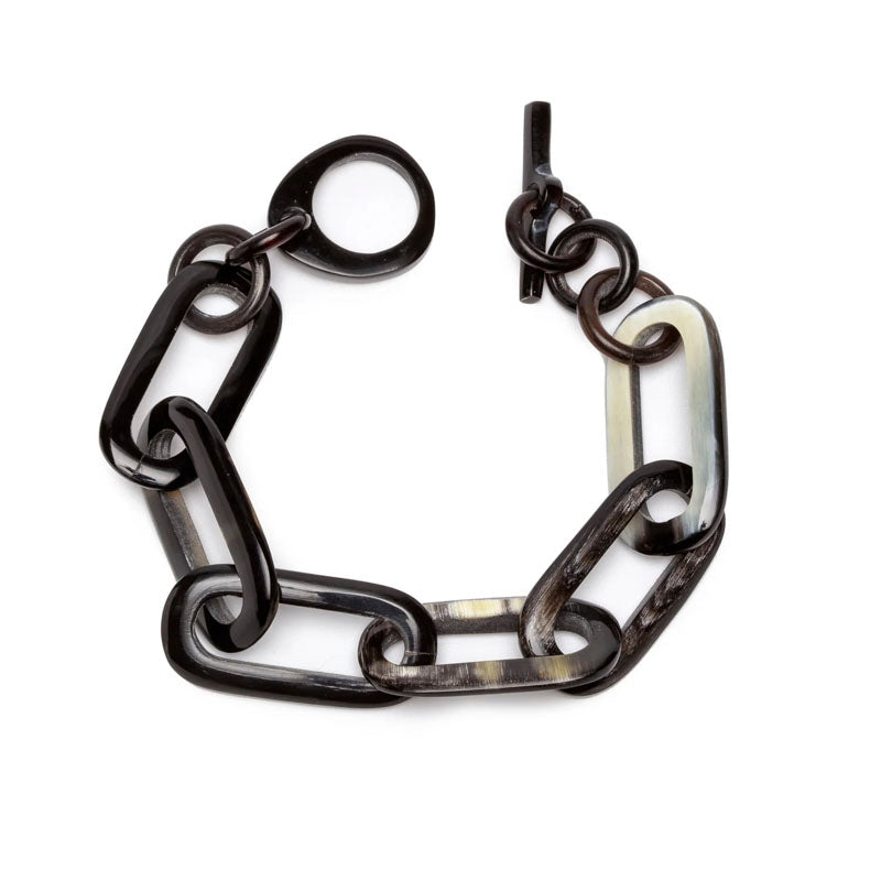 BRANCH JEWELLERY Rectangular Link Horn Bracelet in Black Natural