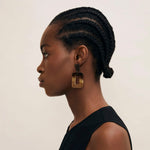 BRANCH JEWELLERY Large Rectangular Horn Earrings in Brown Natural