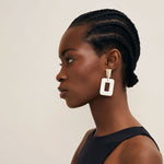 Horn Rectangle Drop Earrings in White/Natural