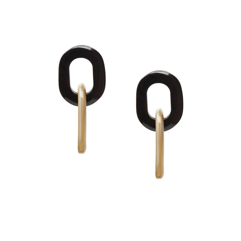 BRANCH JEWELLERY White Lacquered and Black Buffalo Horn Oval Link Earrings