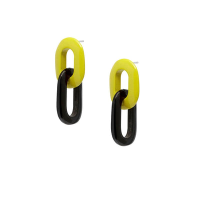 BRANCH JEWELLERY Lime Green Lacquered and Black Buffalo Horn Oval Link Earrings