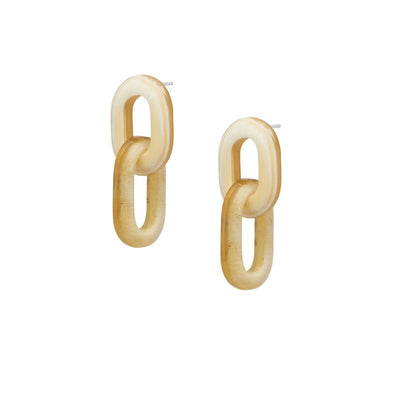 BRANCH JEWELLERY White Natural Buffalo Horn Oval Link Earrings