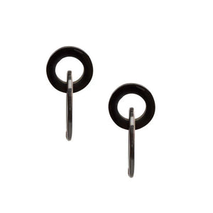 Oval Link Horn Earrings in Black/Natural