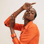 BRANCH JEWELLERY Orange Lacquered and Brown Natural Horn Small Oval Link Earrings