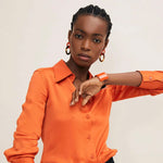 BRANCH JEWELLERY Orange Lacquered and Brown Natural Horn Small Oval Link Earrings