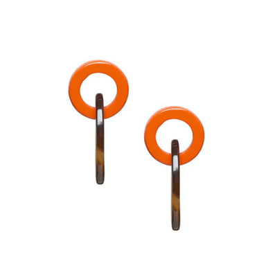BRANCH JEWELLERY Orange Lacquered and Brown Natural Horn Small Oval Link Earrings