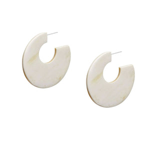Large Flat Hoop Earrings in White/Natural