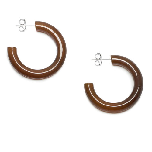 BRANCH JEWELLERY Rounded Horn Hoop Earrings in Brown Natural