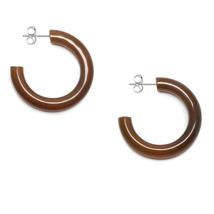 Rounded Horn Hoop Earrings in Brown Natural