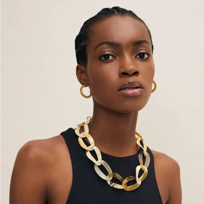 BRANCH JEWELLERY Rounded Horn Hoop Earrings in White Natural