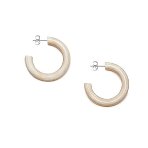 Rounded Horn Hoop Earrings in White Natural