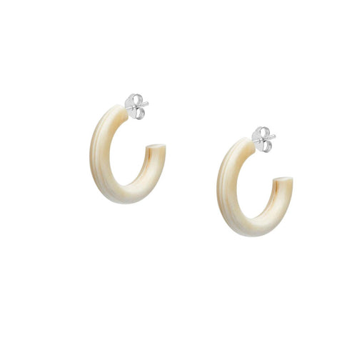 BRANCH JEWELLERY White Natural Small Rounded Hoop Horn Earrings