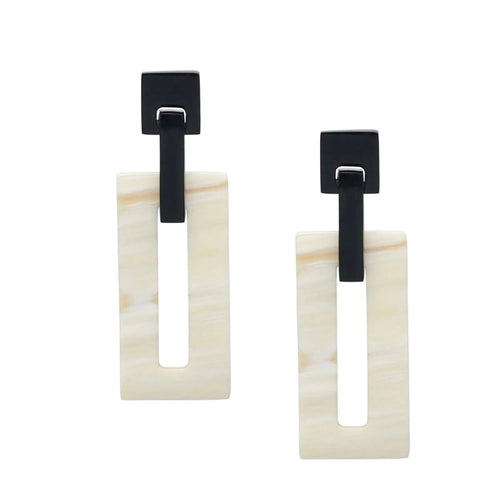 BRANCH JEWELLERY White Natural Rectangle Link Horn Earrings