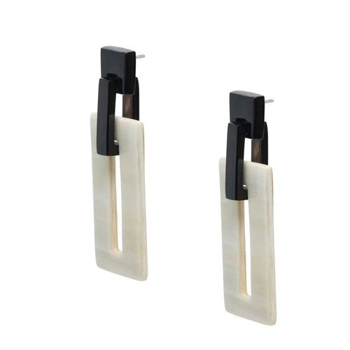 BRANCH JEWELLERY White Natural Rectangle Link Horn Earrings