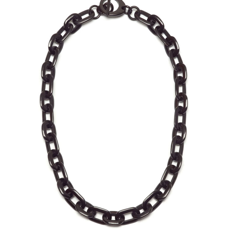BRANCH JEWELLERY Small Oval Link Horn Necklace in Black Natural