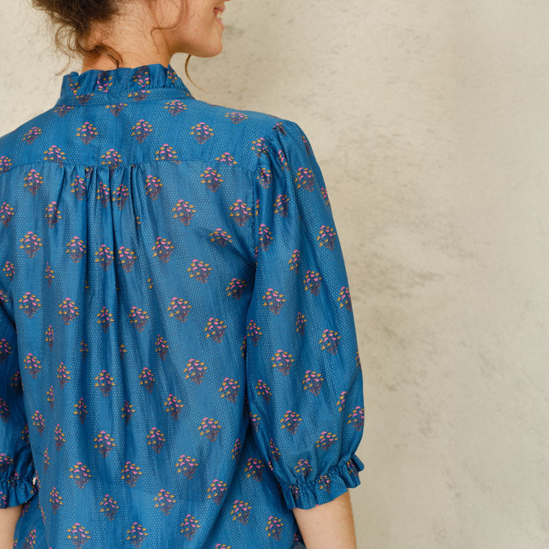 M.A.B.E Lindi Print Long Sleeve Top in Blue