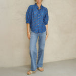 M.A.B.E Lindi Print Long Sleeve Top in Blue