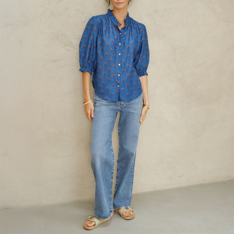 M.A.B.E Lindi Print Long Sleeve Top in Blue