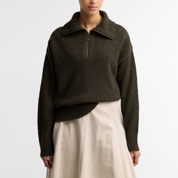BARBOUR Lavensdale Half Zip Fleck Knitted Jumper in Olive