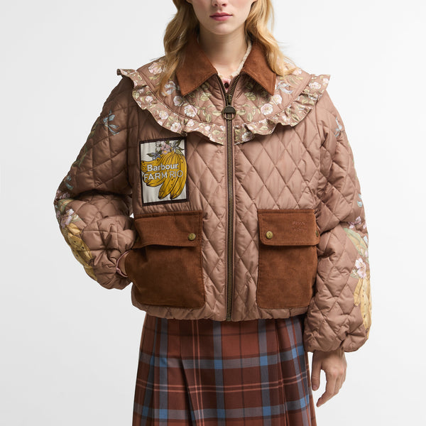 BARBOUR x Farm Rio Anamaria Quilted Jacket in Heart of Tropics/Banana Print