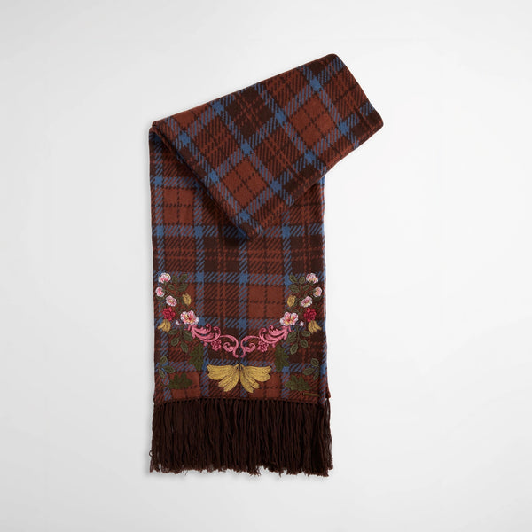 BARBOUR x Farm Rio Angelonia Knitted Scarf in Tropical Tea Tartan