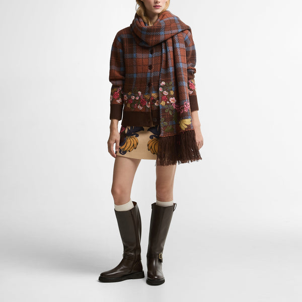 BARBOUR x Farm Rio Angelonia Knitted Scarf in Tropical Tea Tartan